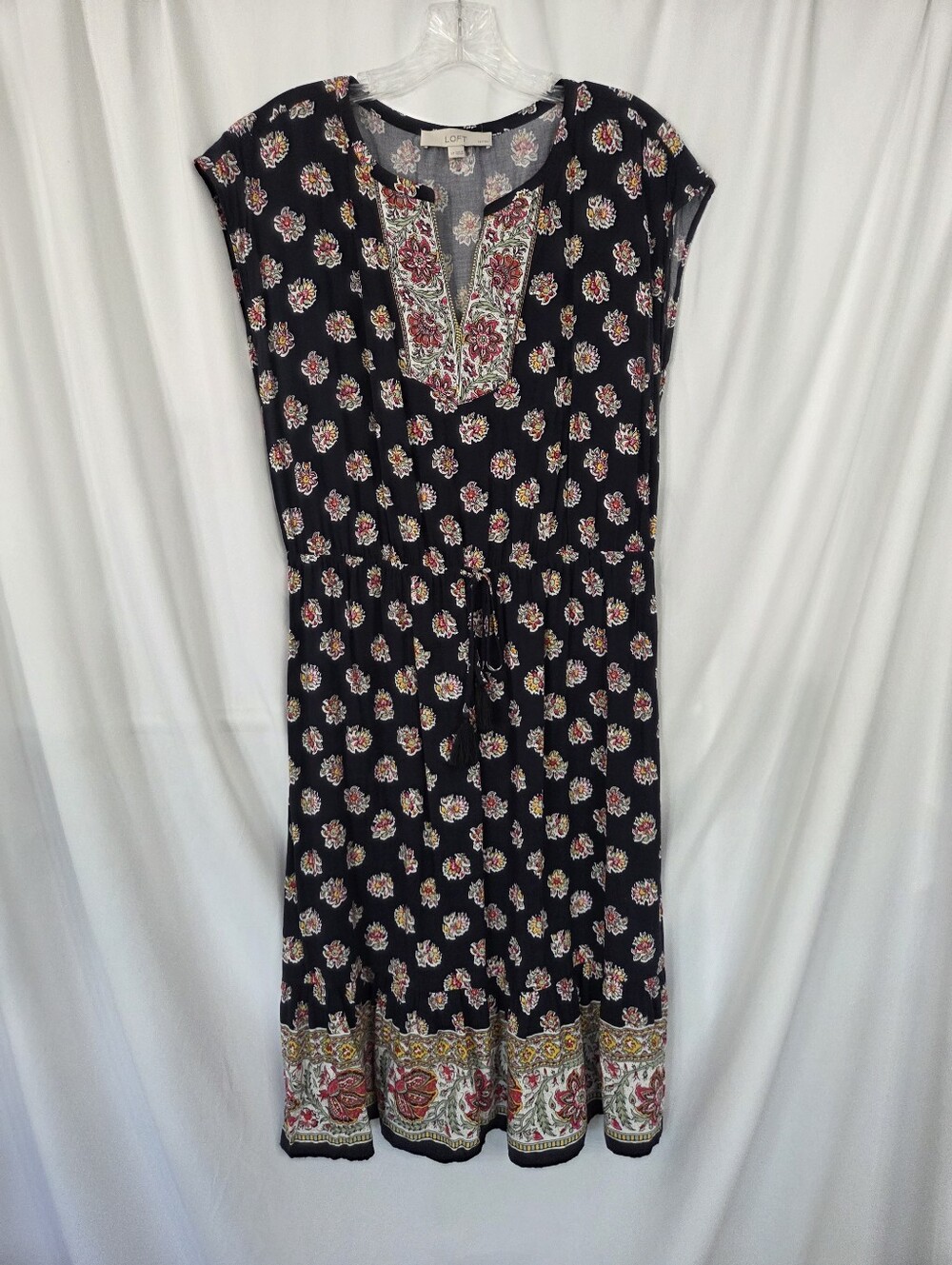 LOFT Black Floral Border-Print Maxi/Long Dress Size LP